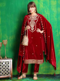 BERRYLICIOUS - Maroon Embroidered Kurta Pant With Dupatta