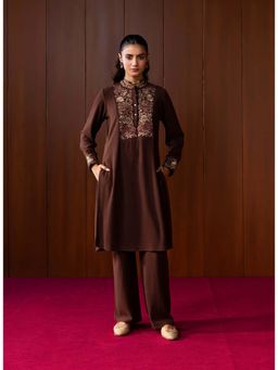 Lakshita - Brown Embroidered Kurta With Pant