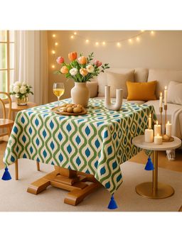 THROW PILLOW - Azure Ikat Printed With Corner Tassels Table Cover