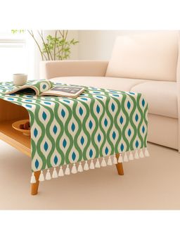 THROW PILLOW - Azure Ikat Printed With Tassel Trim Lace Table Cover