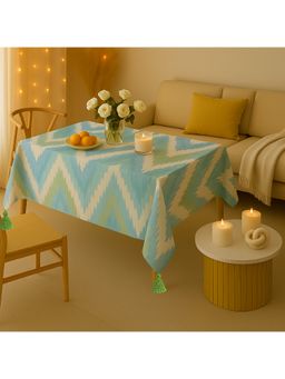 THROW PILLOW - Aqua Blue Pattern With Corner Tassels Table Cover