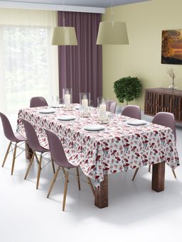 BIANCA - Premium Printed Cotton Dining Table Cloth -8-10 Seater Beige & Red (1.5 x 2.7 Inches)