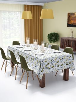 BIANCA - Premium Printed Cotton Dining Table Cloth -8-10 Seater Yellow & Grey (1.5 x 2.7 Inches)