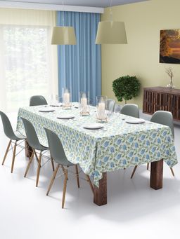 BIANCA - Premium Printed Cotton Dining Table Cloth -8-10 Seater Blue & Green (1.5 x 2.7 Inches)