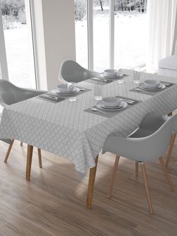 BIANCA - Premium Printed Cotton Dining Table Cloth -4 Seater Round Light Grey (1 x 1.5 Inches)