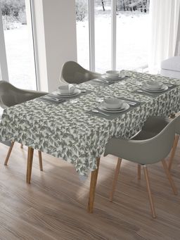 BIANCA - Premium Printed Cotton Dining Table Cloth -4 Seater Round Floral-Grey (1 x 1.5 Inches)