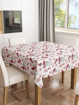 BIANCA - Premium Printed Cotton Dining Table Cloth -4 Seater Square Beige & Red (1.5 x 1.5 Inches)