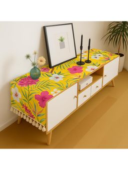 THROW PILLOW - Yellow Floral Pattern With Tassel Trim Lace Console Cover (14 x 90 Inches)