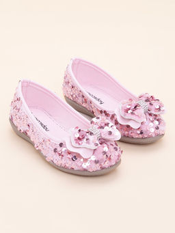 Hopscotch - Bow Applique Sequined Ballerinas