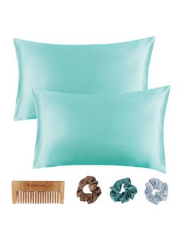 BePlush - Satin Silk Pillow Covers Pair (Aqua Blue), 400 Tc