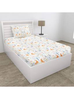 Haus & Kinder - 100% Cotton Wrinkle Free 200 TC Kids Printed Flat Single Bedsheet With 1 Pillow Cover, Cottage Core