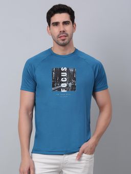 Cantabil - Men Turquoise Polycotton Crew Neck Graphic T-Shirt