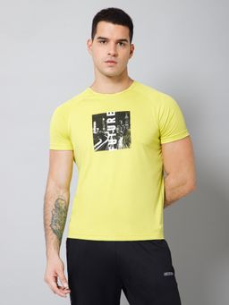 Cantabil - Men Yellow Polycotton Crew Neck Graphic T-Shirt