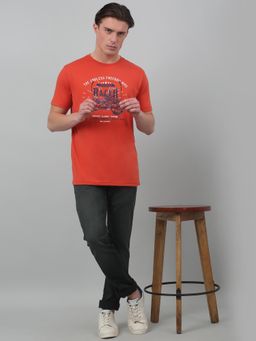 Cantabil - Men Orange Polycotton Crew Neck Graphic T-Shirt