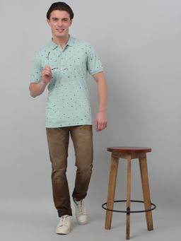 Cantabil - Men Green Polycotton Collar Neck Abstract Polo T-Shirt