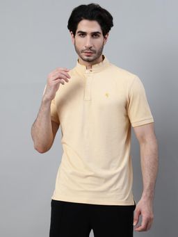 Cantabil - Men Peach Polycotton Mandarin Neck Plain Polo T-Shirt