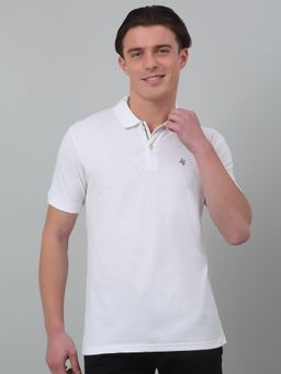 Cantabil - Men White Polycotton Collar Neck Plain Polo T-Shirt