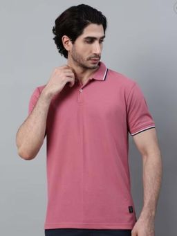 Cantabil - Men Mauve Polycotton Collar Neck Plain Polo T-Shirt