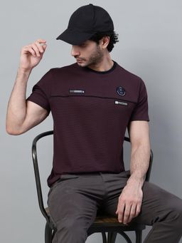 Cantabil - Men Wine Polycotton Crew Neck Plain T-Shirt