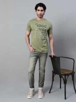 Cantabil - Men Olive Polycotton Crew Neck Typography T-Shirt