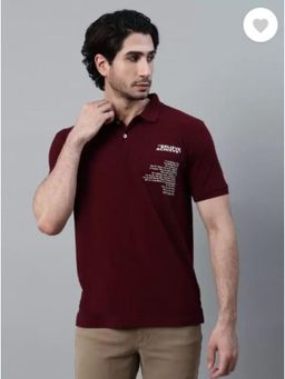 Cantabil - Men Wine Polycotton Collar Neck Typography Polo T-Shirt