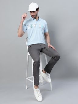 Cantabil - Men Blue Polycotton Collar Neck Printed Polo T-Shirt