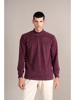 Cantabil - Men Wine Polycotton Turtle Neck Plain T-Shirt