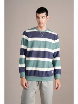 Cantabil - Men Green Polycotton Crew Neck Stripes T-Shirt