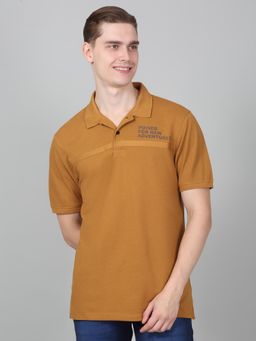 Cantabil - Men Brown Polycotton Collar Neck Plain Polo T-Shirt