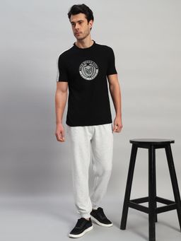 Cantabil - Mens Black Polycotton Crew Neck Printed T-Shirt