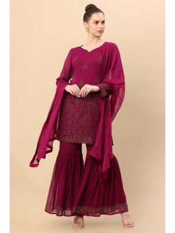 Soch - Women Purple Georgette Embroidered Suit (Set of 3)