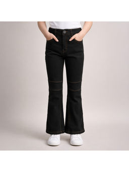 Purple United Kids - Girls Black Denim High Waist and Panel Stitch Black Bootcut Jeans