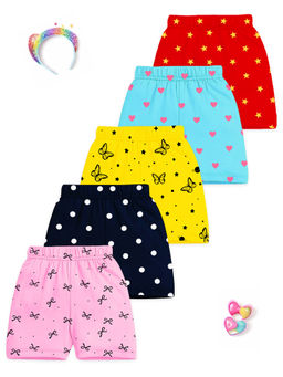 Kuchipoo - Girls Multi-Color Regular Fit Cotton Shorts (Pack Of 5)