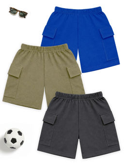 Kuchipoo - Boys Multi-Color Regular Fit Cotton Shorts (Pack Of 3)