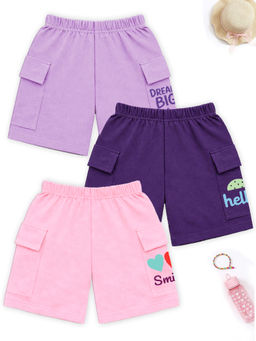 Kuchipoo - Girls Multi-Color Regular Fit Cotton Shorts (Pack Of 3)