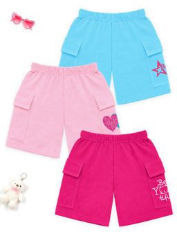 Kuchipoo - Girls Multi-Color Regular Fit Cotton Shorts (Pack Of 3)