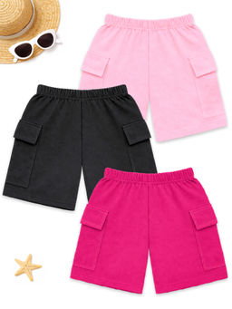 Kuchipoo - Girls Multi-Color Regular Fit Cotton Shorts (Pack Of 3)