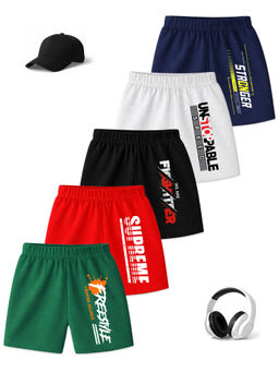 Kuchipoo - Boys Multi-Color Regular Fit Cotton Shorts (Pack Of 5)