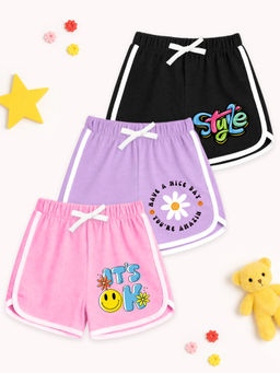 Kuchipoo - Girls Multi-Color Regular Fit Cotton Shorts (Pack Of 3)