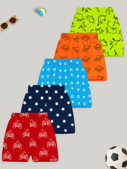 Kuchipoo - Boys Multi-Color Regular Fit Cotton Shorts (Pack Of 5)