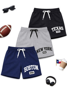 Kuchipoo - Boys Multi-Color Regular Fit Cotton Shorts (Pack Of 3)