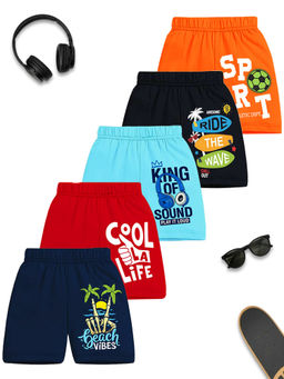 Kuchipoo - Boys Multi-Color Regular Fit Cotton Shorts (Pack Of 5)