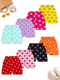 Kuchipoo - Girls Multi-Color Regular Fit Cotton Shorts (Pack Of 8)