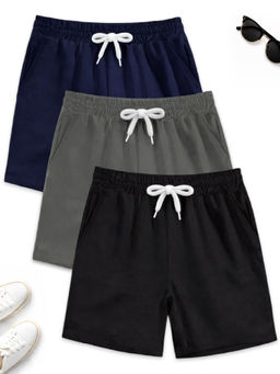 Kuchipoo - Boys Multi-Color Regular Fit Cotton Shorts (Pack Of 3)