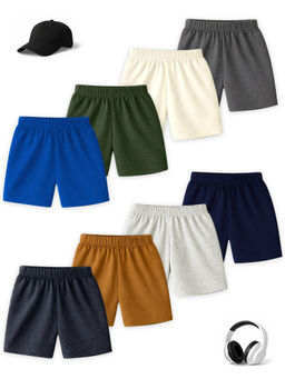 Kuchipoo - Boys Multi-Color Regular Fit Cotton Shorts (Pack Of 8)