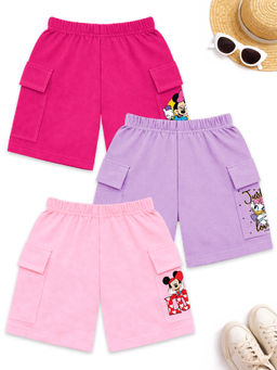Kuchipoo - Girls Multi-Color Disney Regular Fit Cotton Shorts (Pack Of 3)