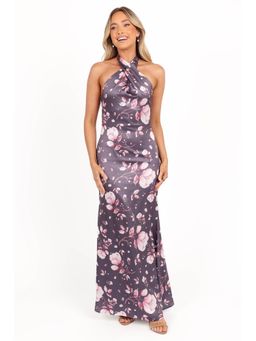 Petal & Pup - Steel Grey Floral Mila Halter Neck Maxi Dress