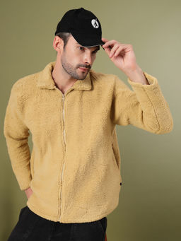 RIGO - Men Cream Sherpa Solid Oversized Jacket