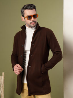 RIGO - Men Brown Polar Fleece Stand Collar Coat