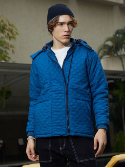 Campus Sutra - Men Admiral Blue Tactile Shepard Check Puffer Jacket